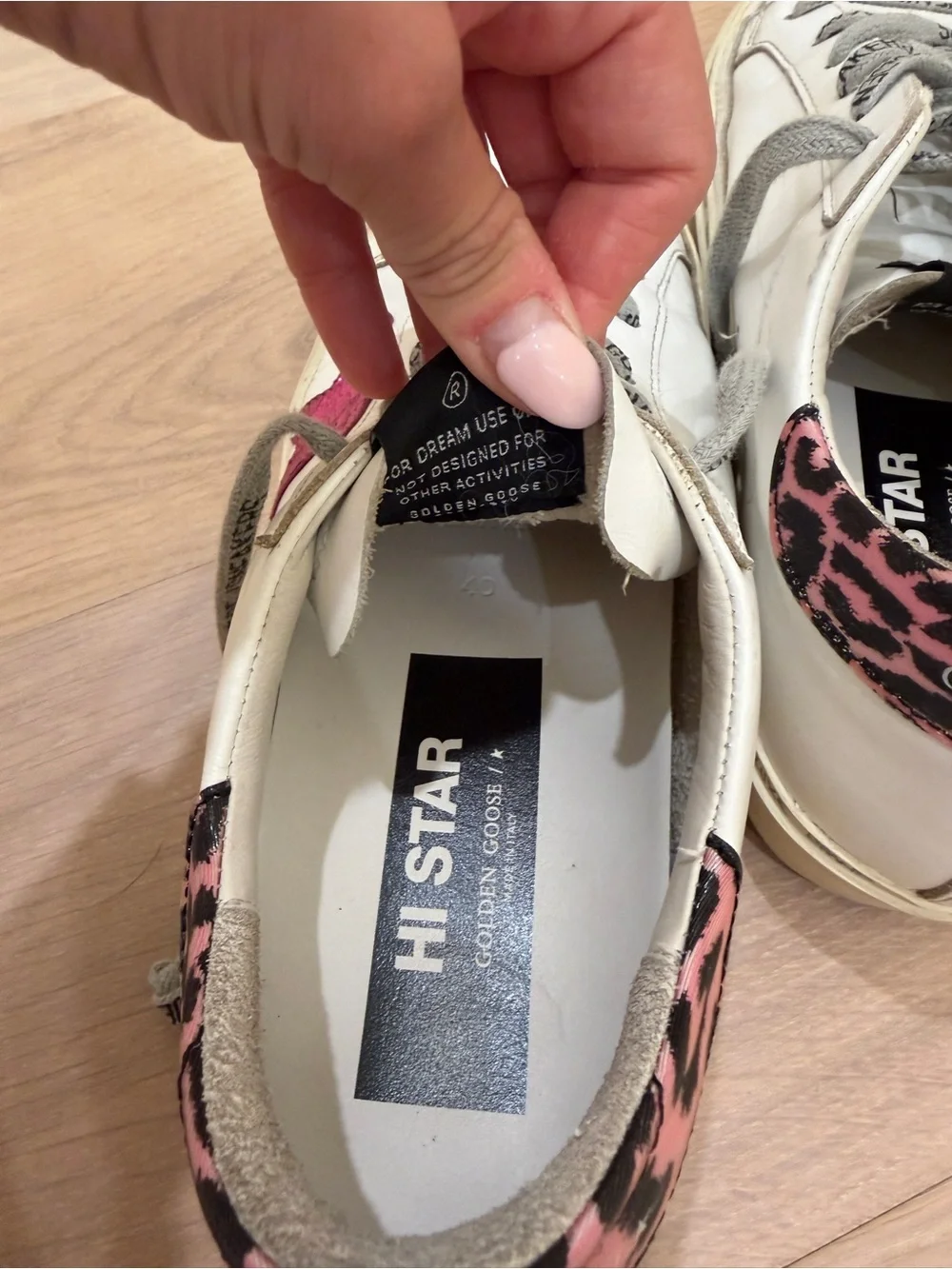 Golden Goose White Leather Sneakers with Pink Star and Pink Leopard Heel Tab